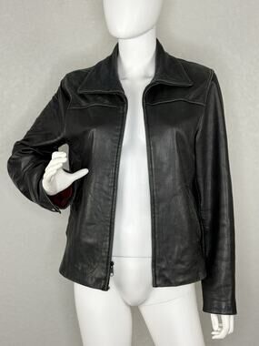 Vintage 90s Colebrook Women’s Lambskin Leather Jacket Soft Patina Black Size M